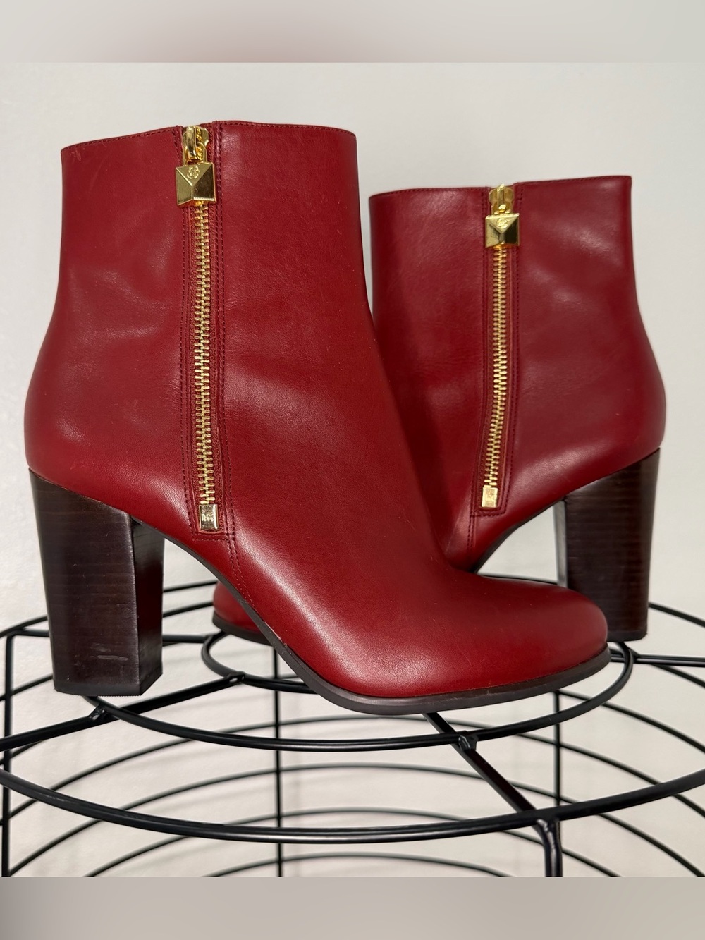 Red Michael Kors Leather Heel Ankle Boots - Women